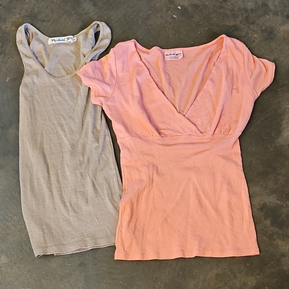 2 Beautiful Michael Stars Knit Tank Tops One Size Metallic Tan & Metallic Orange - Picture 1 of 7